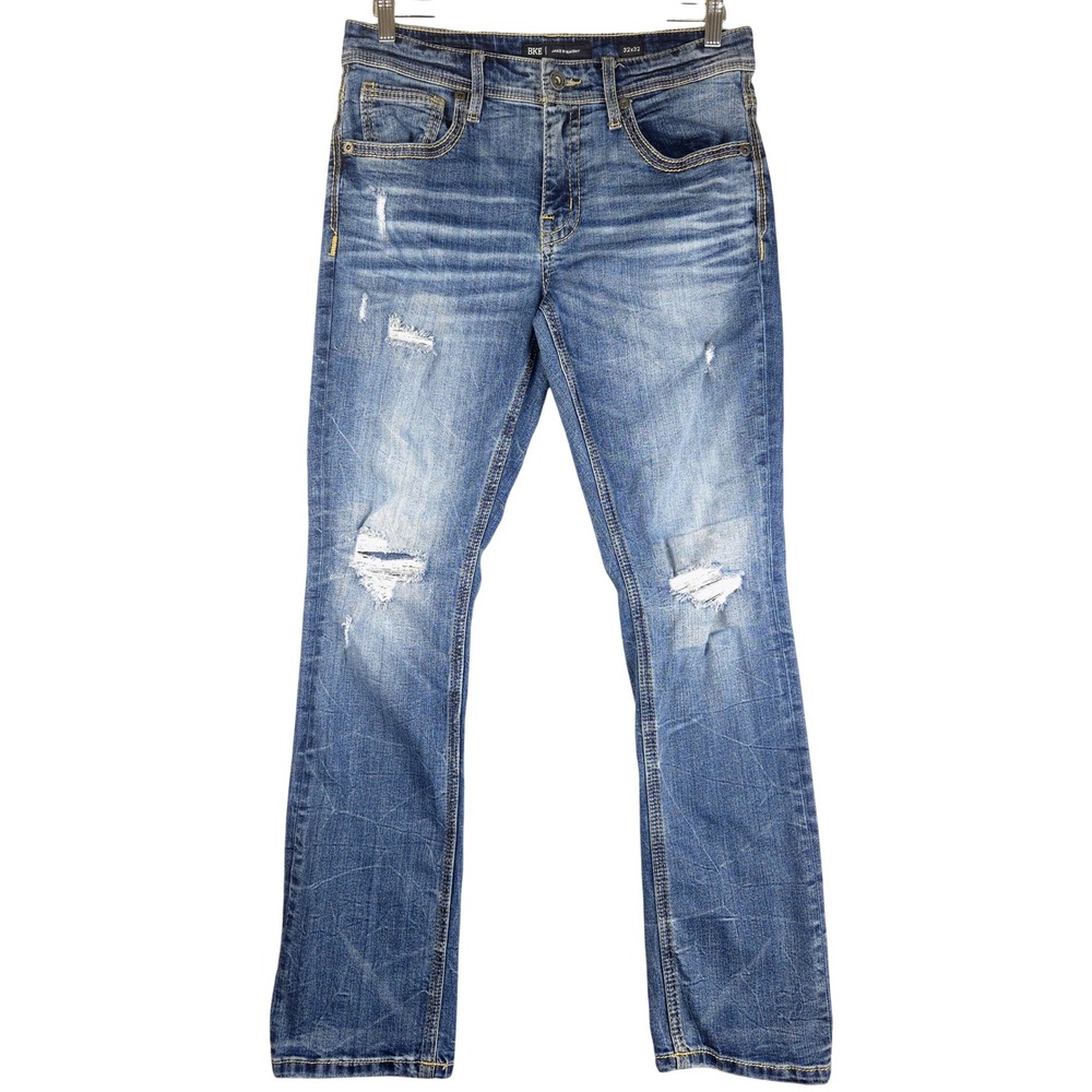 BKE Jake Straight Leg Distressed Jeans Mens Medium Wash Denim 32x32 (Fits 32x31)